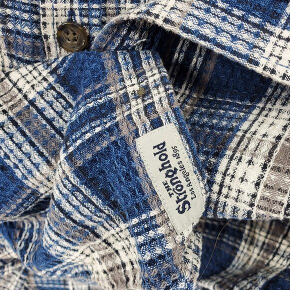 The Stronghold XL Textured Flannel Overshirt Blue Plaid Button Up Waffle Western - Picture 3 of 7